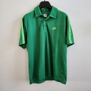 Nike NWOT M polo golf shirt, green with neon green stripes